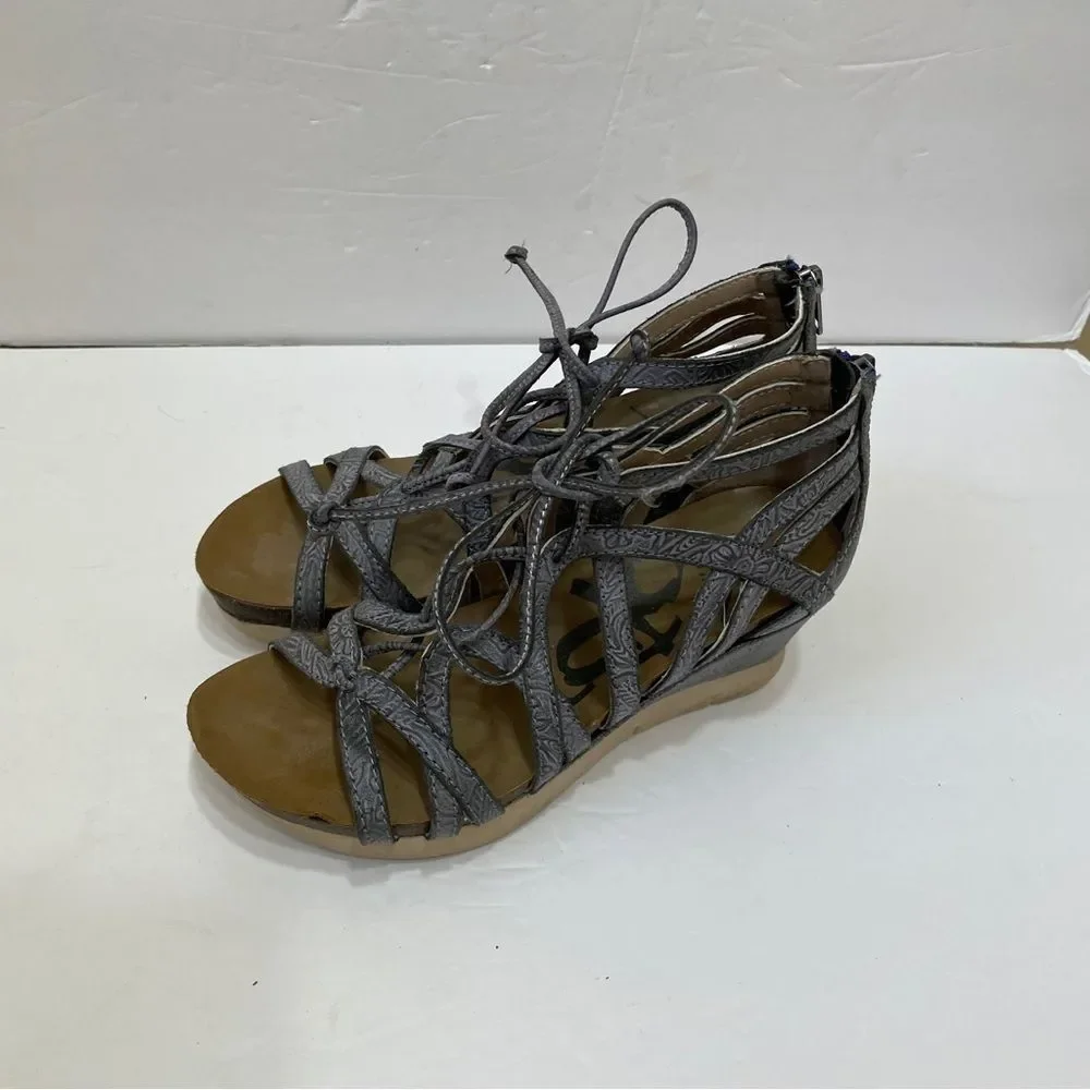 OTBT NOMADIC LEATHER WEDGE SANDALS IN‎ PEWTER GRAY